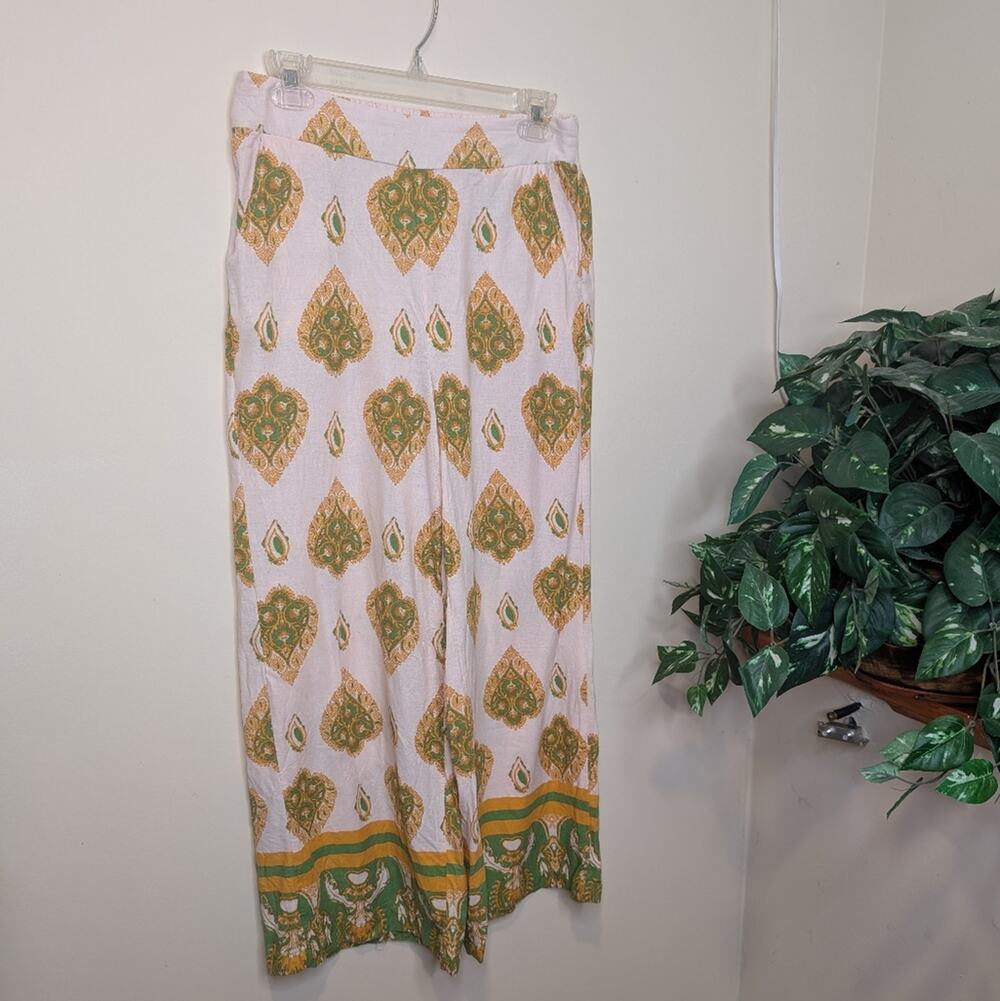 Haute Hippie Yellow and Green Bohemian Palazzo Pants Small